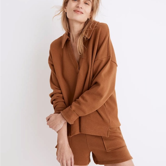 Madewell Cotton-Hemp Oversized Polo Sweatshirt - Picture 1 of 5